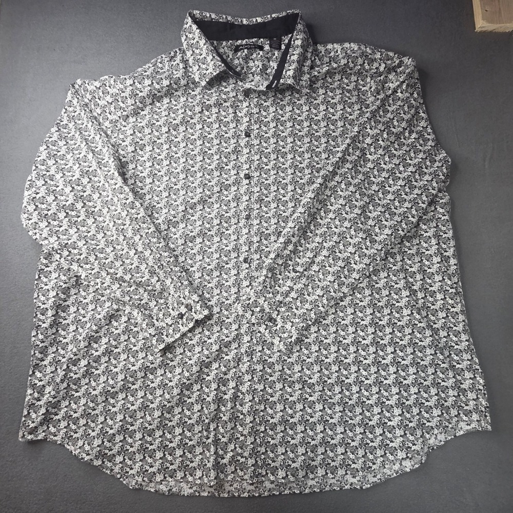 Axist Mens 4X Black White Floral Button Down Shirt Long Sleeve Cotton Blend
